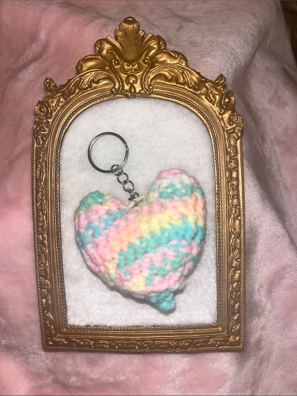 Handmade Pastel Heart Keychain - Multicolor Crochet Accessory
